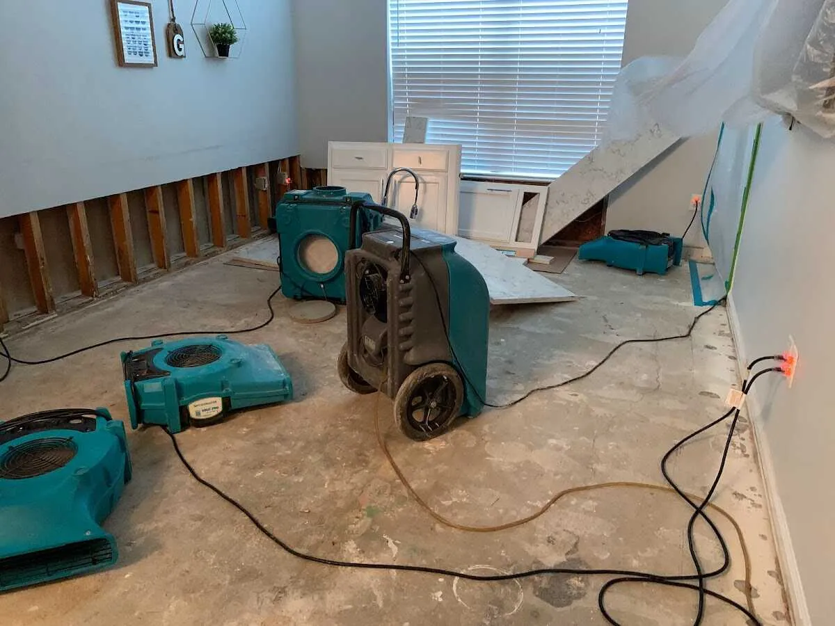 Dehumidifier in flood-cut room for Water Damage Restoration in La Marque